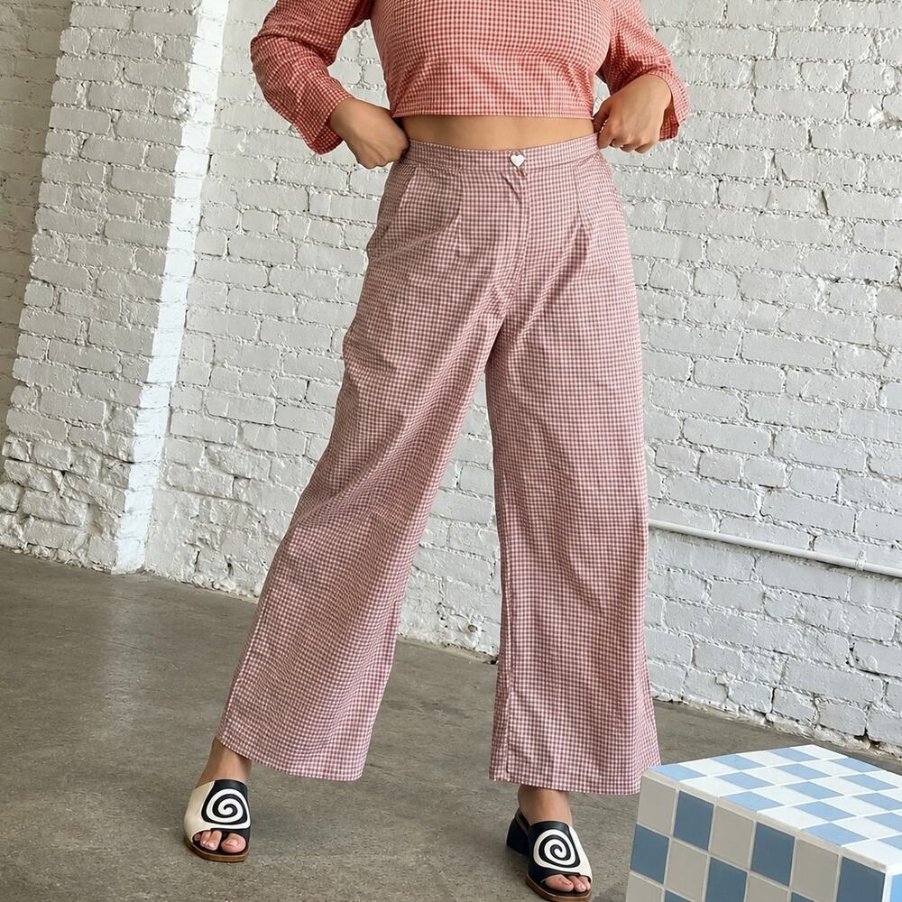 Lisa Says Gah Courtney Gingham Wide Leg Pant Purple size Small